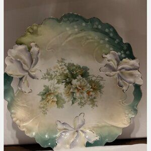 R S Germany Cut Out Handled. Cake Plate Hand Painted Floral. 11" Porcelain. L